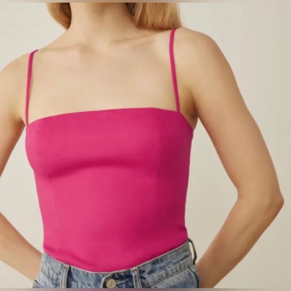 Reformation's sold out Overland linen tank top. Neon pink. Size 4.